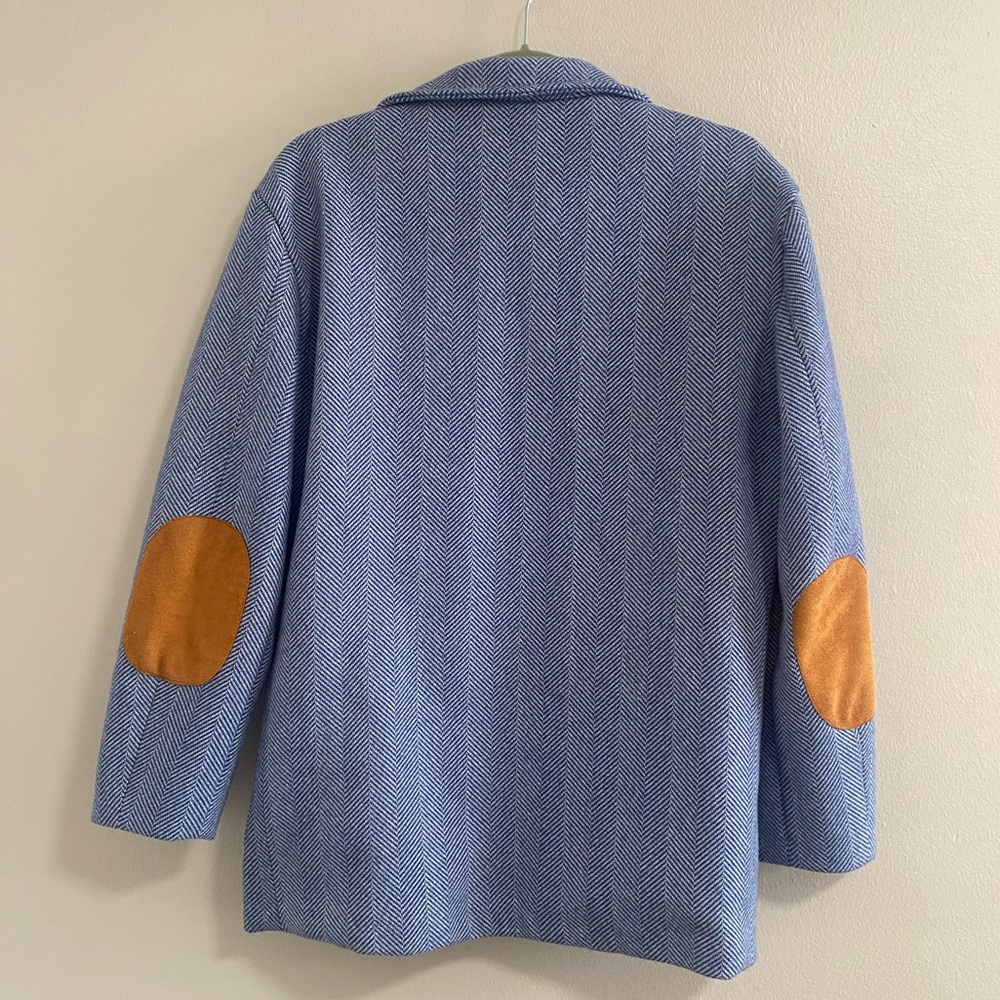 Blue and White Herringbone Blazer with Elbow Pads Size Medium - Picture 5 of 5